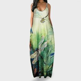 Casual Dresses 2023 Sundress Womens Fashion Spaghetti Strap Long Dress Plus Size Stripe V-Neck Sleeveless Elegant Vestido De Mujer