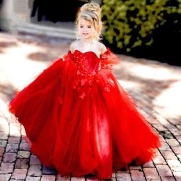 Girl Dresses Exquisite Red Princess Flower Appliques Ball Birthday Party Pageant Baby Robe First Communion Gown