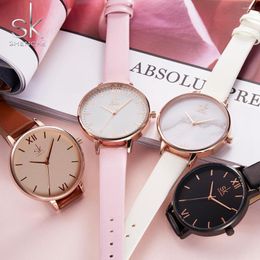 Relojes de pulsera de marca superior a la moda para mujer, relojes de cuero para mujer, reloj de cuarzo para mujer, correa informal fina, esfera de mármol