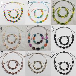 Boho Style Beach Shell Necklace Bracelet Set Multicolor Women Shell Jewelry Sets for Travel