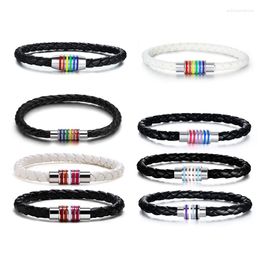 Charm Bracelets Rainbow Woven Leather LGBTQ Stainless Steel Accessories Lesbians Gays Braided Pride Couple Friendship Jewelry