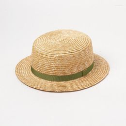 Berets X206 Narrow-tie Children's Wheat Straw Flat Rice Cap Travel Holiday Beach Sunscreen Shade Top Hat Baby Girl