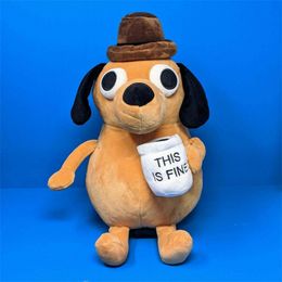 Plush Dolls This Is Fine Dog Plush Toy Meme Coffee Cup Puppy Plushie Figure Stuffed Animal Soft Doll Gift for Kids Children Birthday Fans 230523
