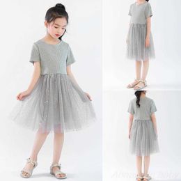 Girl's Dresses Grey gold sequin cotton baby birthday party 2023 New Tutu Little girl mesh lace dress Children's clothing G220523
