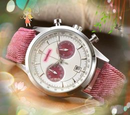 Top Grade Men Gentalmen Two Eyes Dial Watch Stopwatch 42mm Fabric Leather Band Clock Popular Japan VK Quartz Movement leisure military Wristwatch Montre De Luxe