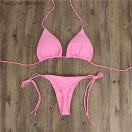 Women's Swimwear Women Sexy Pink Bikinis Set 2023 Swimwear Woman Bandage Ladies Thongs Solid Two Piece Suit Female traje de bao mujer T230524