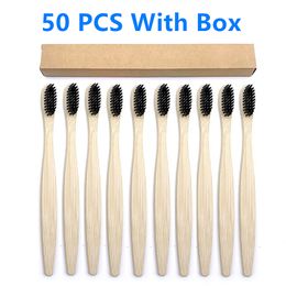 Toothbrush 50 Pack Eco Bamboo Toothbrush Adults Soft Bristles Biodegradable Plastic-Free Toothbrushes Low Carbon Eco Bamboo Handle Brush 230524