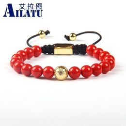 Bangle Ailatu Powerful Jewellery Wholesale 8mm Red Beasd Macrame Bracelet Top Quality Customizable Size and Trademark