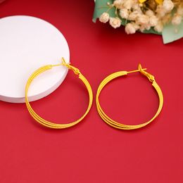 Women Hoop Earrings Round Circle Style Fashion Real 18k Yellow Gold Filled Simple Jewelry Gift