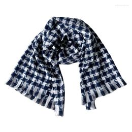 Scarves In Fashion Houndstooth Scarf Women Autumn Winter Korean Style Knit Thickened Plaid Shawl Casual Neck Warmer