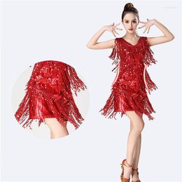 Stage Wear Women's Glitter Sequin Ballroom Latin Dance Dress Female Sleeveless Sparkle Party Sexy Dresses For Ladies 2023 Summer