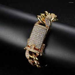 Link Bracelets 2cm 8'' 9'' Mens Womens Micro Pave Cubic Zirconia Bangle Miami Cuban Chain Hip Hop Bling CZ Men Rock