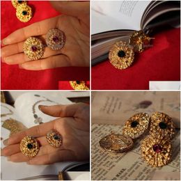 Stud Earrings European And American Fashion Retro Heavy Industry Lava Zircon Drop Delivery Jewellery Dhgarden Dhfus