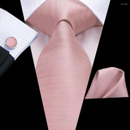 Bow Ties Rose Gold Pink Solid Silk Wedding Tie For Men Handky Cufflink Gift Necktie Fashion Designer Business Party Dropship Hi-Tie