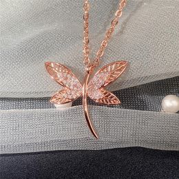 Ожерелья с подвесками CAOSHI, модное изысканное ожерелье со стрекозой, женские вечерние аксессуары с блестящим кубическим цирконием, необычные ювелирные изделия из насекомых