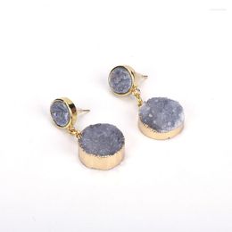 Dangle Earrings Natural Grey Druzy Semi Precious Stone With Pure Gold Colour Frame Pendant Charm Studs Top For Women Brincos