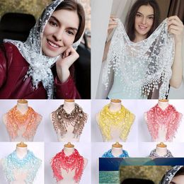 Scarves Fringes Shawl Female Scarf Women Tassel Shawls Hollow Out Silk Hijab Flower Lace Pendant Wrap Factory Price Expert D Dhgarden Dhpas