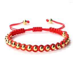 Strand Lucky 5mm Copper Beads Bracelets Red Silk Handmade Adjustable Braided Bangles Amulet Men Women Charm Jewelry Pulsera Friendship