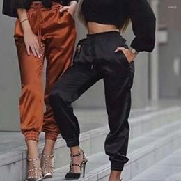 Women's Pants Bsolid Color Black Joggers Women Satin Summer 2023 High Waist Casual Cargo Sweatpants Korean Red Trousers