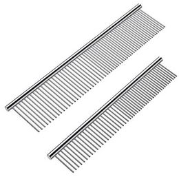 Dog Combs with Rounded Ends Stainless Steel Teeth, Cat Comb for Removing Tangles and Knots, Professional Grooming Tool for Long and Short Haired Dog, Cat and other pets