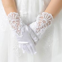 16175 Children White Lace Gloves Mittens Flower Embroidery Child Wedding Dress Party Performance Halloween Christmas Girls Short Style Gloves