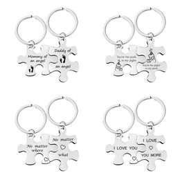 2Pcs/Set Letters Engraved Stainless Steel Keychains Couples Key Ring Puzzle Pendant Jewellery Gift For Valentine's Day