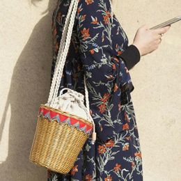 Evening Bags White Belt Red And Black Rattan Women's Backpack Vacation Style Bag Fashionable Bucket