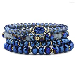 Charm Bracelets 4Pcs/Set Fashion Resin Druzy Drusy Stretchable Crystal Beaded For Women Jewellery Gift