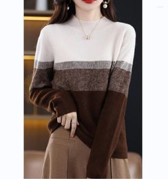 Women's Sweaters Pure Wool Cashmere Sweater Women's Half High Collar Pullover Winter Colour Contrast Fashion Casual Knit Top