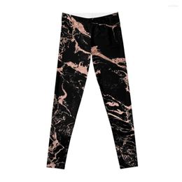 Active Pants Modern Girly Faux Rose Gold Foil Black Marble Leggings Women's Trousers Gym For Women