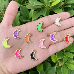 Pendant Necklaces 5pcs Metal Imitation Enamel Moon Charms 15x20mm Brass14k Gold Filled Accessories For DIY Necklace Adornment Decoration