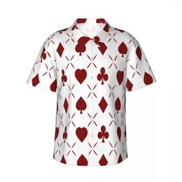 Men's Casual Shirts Men's Short-sleeved Red Poker Hearts Clubs Spades And Diamonds Shirt Beach Clothes Personality Tops