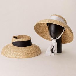 Wide Brim Hats 202303-HH5191 Summer Holiday Beach Straw Empty Roof Large Long Ribbon Shade Lady Sun Cap Women Leisure Hat