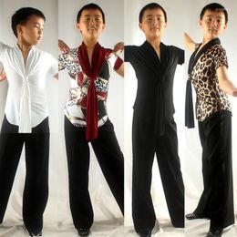 Stage Wear Latin Dance Shirts Kids Short-Sleeved V-Neck Streamer Fashion Print Tango Cha Rumba Samba Competition Dancewear DNV11881