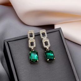 Classic Green Zircon Square Hook Earrings New Jewelry Wedding Party Women's Luxury Accessories For Girls Gift