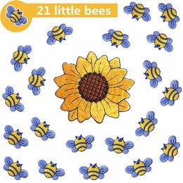 Notions 21 Pieces Little Bee Embroidered Patches Cute Bees Sunflower Shape Patches Iron on Applique for Kids Women Clothing Jacket Bags Hats