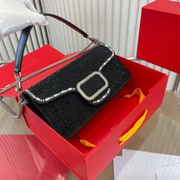 Women's handbag designer one shoulder bag luxury bag new star diamond shiny baguette bag leather alphabet classic crossbody bag chain bag purse small square bag