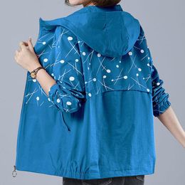 Raincoats Plus size 6XL Printed Windbreaker Women's 2022 Fashion Spring Autumn Loose Pocket Hooded jacket Casual Female Zipper Outwear