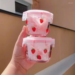 Storage Bottles Korean Strawberry Mini Sealed Box Sweet Girl Heart Glass Fruit Snack Small Capacity Fresh Jars With Lid Food
