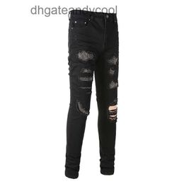 Denim amirres Jeans Designer Pants Man Amr high-end fashion brand light luxury slimming jeans scraped hot diamond washed pleated cat beard small leg trou EAM1