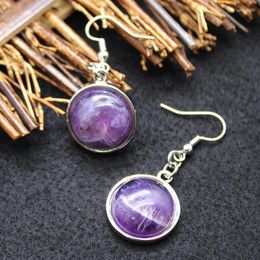 Dangle Earrings Women Round Natural Gem Stone Drop Green Aventurine Opal Malachites Quartz Purple Pink Crystal Earring Jewellery Reiki