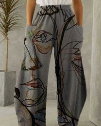 2023 Designer Women Pants New Elastic High Waist Pants Women Loose Trouser Linen Wide Leg Pants Thin Style