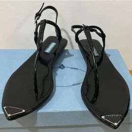 2023 sandals Black metal Beach Sandals famous luxury designer sandals women Flats sandal high quality fashion versatile size35-41