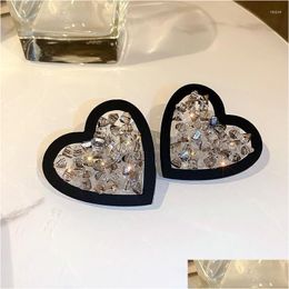 Stud Earrings Black Big Heart Simple Korean Fashion Shiny Crystal Elegant Modern Womens 2022 Trend Jewellery Drop Delivery Dhgarden Dhobg