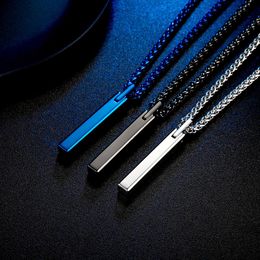 Necklaces New Black Blue Geometric Rectangle Pendant Necklace for Men Tungsten Steel Necklaces Anniversary Male Jewelry Gift 24Inch Chain