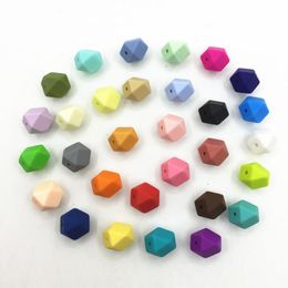 Necklaces Mix Colours 100pcs/lot 14mm Silicon chew necklaces Geometry beadsSilicone Beads DIY Silicone Nursing Teething Necklace