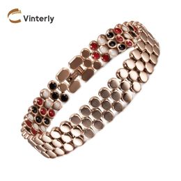 Bracelets Magnetic Bracelets for Women Beads Rose Gold Wrist Band Magnetic Stainless Steel Bracelet Women Health Benefits Energy Bracelet