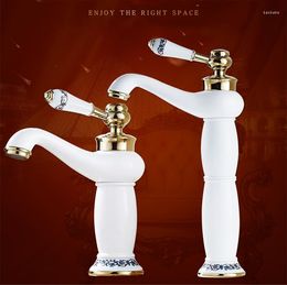 Bathroom Sink Faucets 2 Styles Brass And Cold Mixer Gold White Rose Ceramic Decoration Vac-ion Plating Basin Faucet