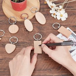 DIY Blank Wooden Key Chain Wood Keychain Key Ring Rectangular Engraving Key Holder Bag Pendant For Women