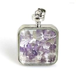 Pendant Necklaces KFT Square Wishing Bottle Natural Crystal Chip Rose Pink Quartz Stone Jewellery For Women Mne No Chain